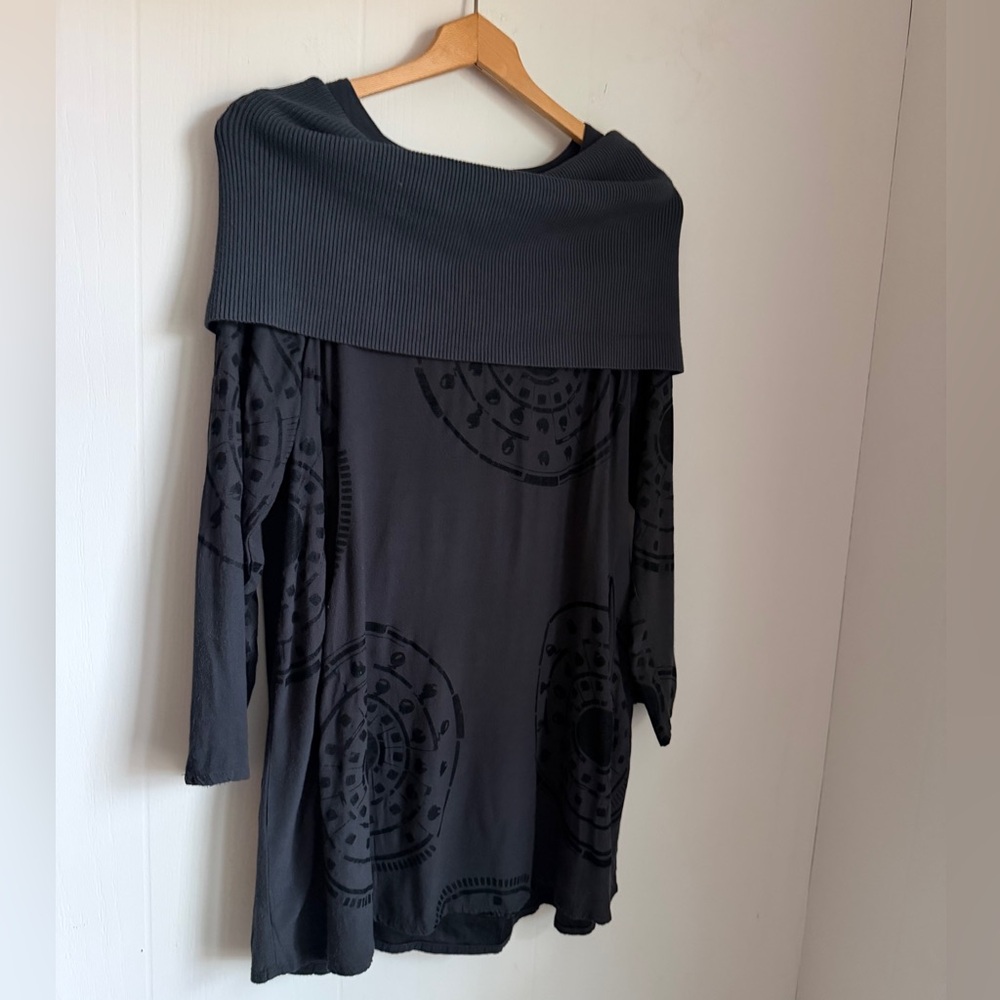 Bitte Kai Rand Gray Black Velvet Geometric Tunic Cowl Neck Sz 38 Lagenlook Art